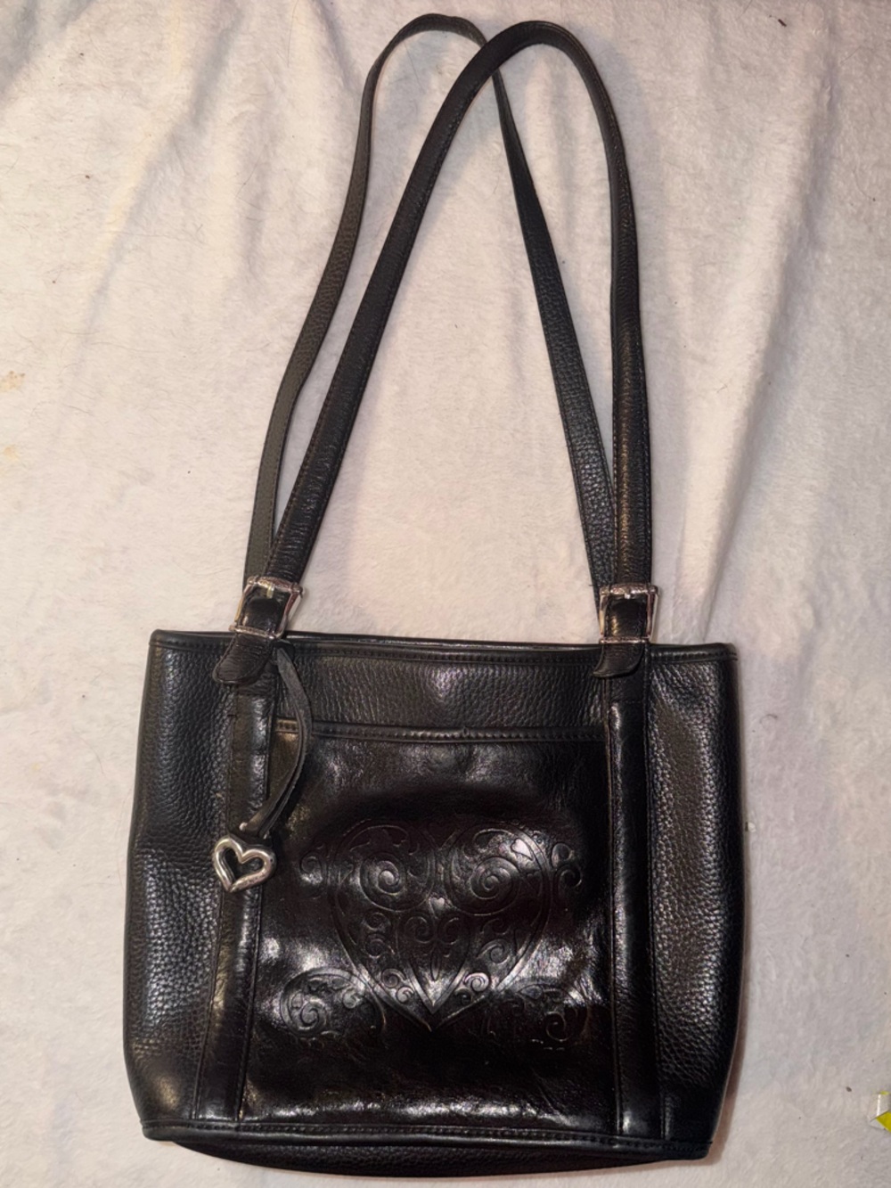 Brighton Black Leather Women's Shoulder Bag with Heart Accent